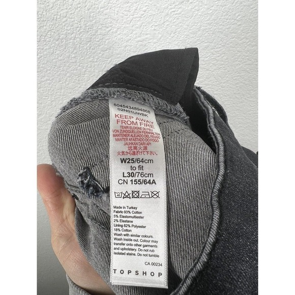 Topshop Jamie High Waisted Skinny Jean Size 25 Black Wash Distressed Knee - Picture 5 of 5